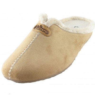 Cabrera 3001 - Soft Hairy Girl House Slippers With Central Sewing Imitation Leather Light Brown