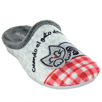 Vulcabicha 1362 - Open House Slippers for Girl with Cat and Mouse in Felt