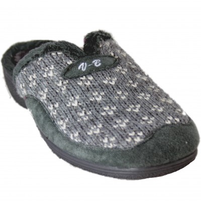 Vulca Bicha 4742 - Gray House Slippers With Gray Knit Fabric And Wedge