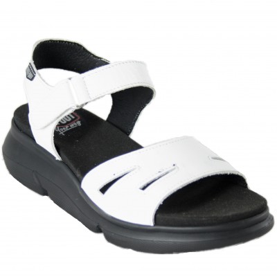 On Foot 90302 - Sandàlies De Pell Blanca Amb Sola Negra Lleugeres I Molt Còmodes Amb Tancament De Velcro