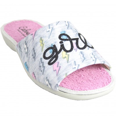 Cabrera 4356 - Pink And Gray Terry Summer Sneakers With Embossed Text Girl Power
