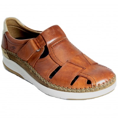 Fluchos F0797 - Brown Leather Man Closed Sandals With Removable Insole and Velcro Closure