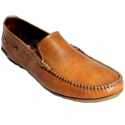 Fluchos F1173 - Classic Brown Soft Leather Loafers With Beige Back Detail And Removable Insole