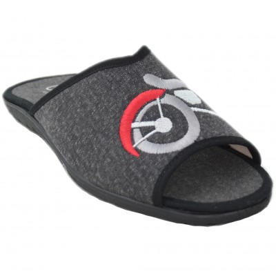 Cabrera 9589 - Gray Cotton Open Home Summer Slippers With Red Motorcycle