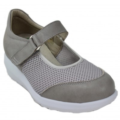 Pinosos 7632-G - Gray Mary Janes With Elastic Textile Adhesive Fabric And Removable Insole