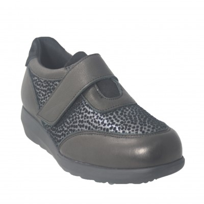Pinoso 7919 - Zapatos Ancho Especial Pies Diabéticos Negros Con Velcro Y Detalles Plateados