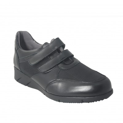 Puche 6942 - Zapatos Clásicos Negros Mujer De Piel Con Dos Adhesivo Textil
