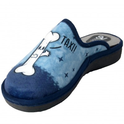 Salvi 01T-479 - Women's House Slippers Dog With Bone Blue Color