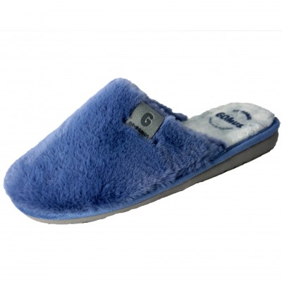 Gomus 6905 - Zapatillas De Estar Por Casa Peludas Calientes Lisas Azules, Mostaza o Gris ClaroLigeras Especial Parquet