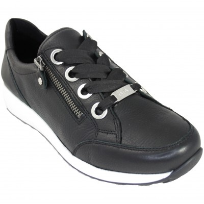 Ara 34587 - Zapatos Deportivos Casual Negros Con Cremallera Lateral Y Cordones Anchos