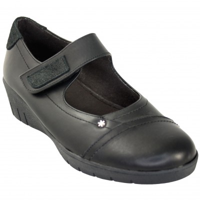Doctor Cutillas 45613 - Smooth Black Leather Merceditas With Velcro Closure