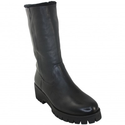 Giorda 30530 - Black Leather Ankle Boots With Inner Fur Lining
