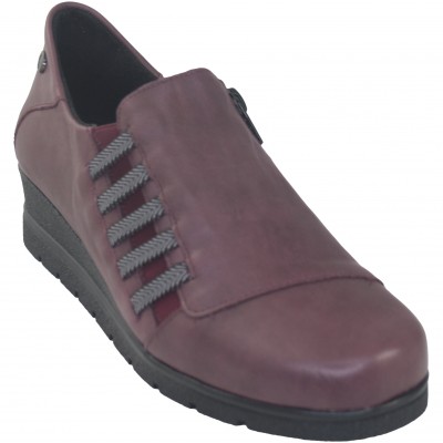 Valerias 7503 - Maroon Leather Shoes With Small Wedge Side Zipper