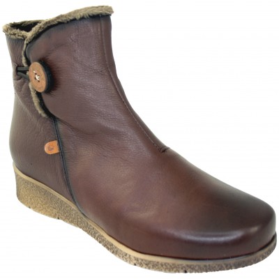 Valeria 8540 - Brown Leather Ankle Boots With Side Button Comfort Youth