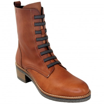 Valeria 8611 - Brown Leather Boots With Zipper Front Buckles And Small Wedge Comfort Youth