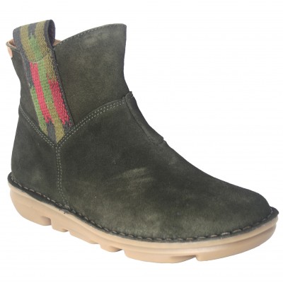 ON FOOT 30605 - Khaki Green Suede Ankle Boots With Rubber Sole Zipper Very Comfortable