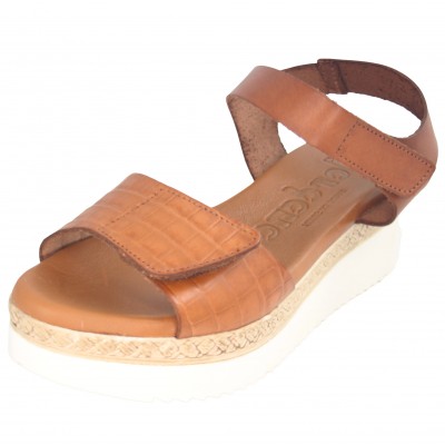 Jordana 3840 - Brown Leather Sandals With Velcro Adjustments Gel Insole