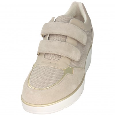 Geox Ilde - Beige Wedge Sports Shoes With Golden Details Velcro Closures