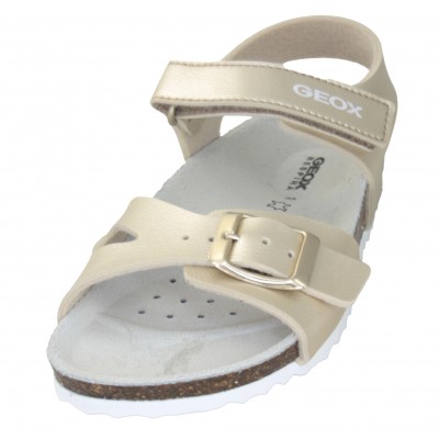 Geox J028MC - Golden Sandals With Velcro Adjustments And Buckle With Anatomical Elements