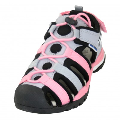 Geox J350WA - Closed Toe Sports Sandals In Gray And Pink With Textile Adhesive Adjustments And Elastic Bands