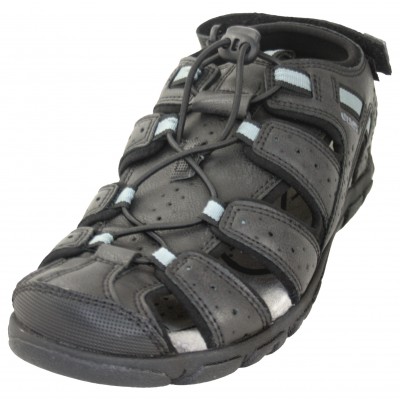 Geox Strada U6224B - Dark Brown And Black Leather Men's Sports Sandals Velcro And Elastic Adjustment