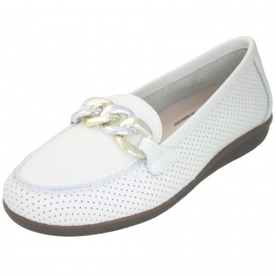 24 Horas 25638 - White Leather Moccasin With Metallic Detail In Front Removable Insole