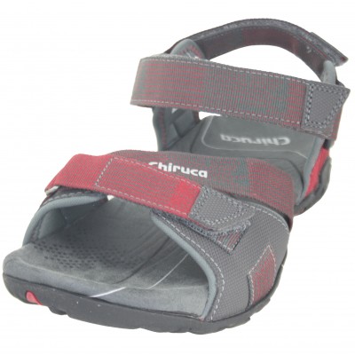 Chiruca Chipre09 - Men's Gray And Red Sports Sandals With Three Velcro Adjustments