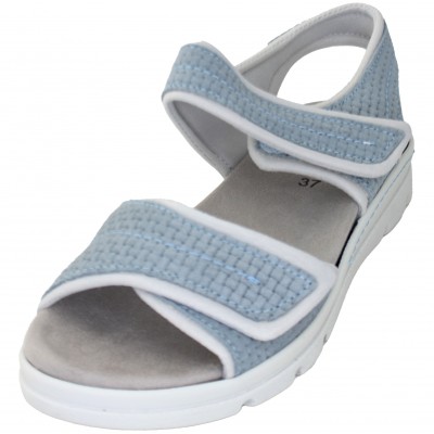 Doctor Cutillas 37802 - Leather and Gray Fabric Sandals with White Trim With Removable Insole Velcro Adjustments