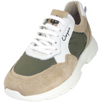 Clayan 962 - Casual Sports Shoes With Laces In Blue Or Khaki Green