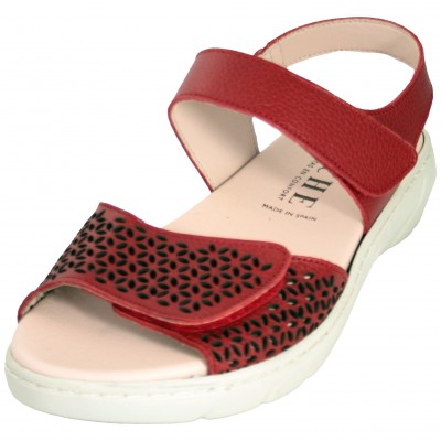 Puche 6928 - Red Leather Sandals With Medium Wedge Removable Insole Velcro Adjustments