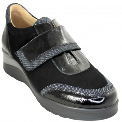 Pie Santo 235752 - Zapatos Casual Por Mujer Anchos Especial Plantilla Extraible Negros Con Velcro I Xarol