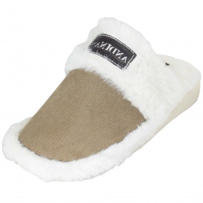 Andinas 416 - Women's Lightweight Furry Slippers With Light Brown Detail