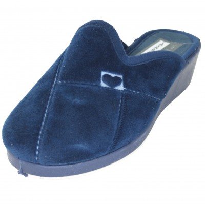 Casa Dona 01 - Classic Women's Girl's House Slippers With Soft Navy Blue Wedge