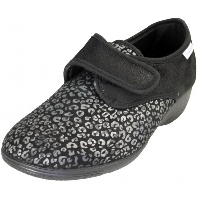 BioMedic Cabrera 5548 - Zapatos Zapatillas De Mujer Blandas Con Velcro Negros Para Casa y Calle