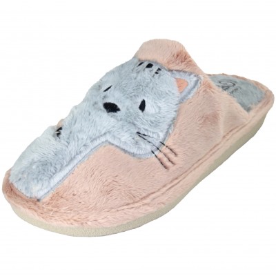 Cabrera 2410 - Women's Slippers Special Salmon Parquet With Gray Kitten
