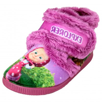 Vulcabicha 1084 - Childrens and Girls Home Slippers Textile Adhesive Booties Masha and the Bear Children's Series