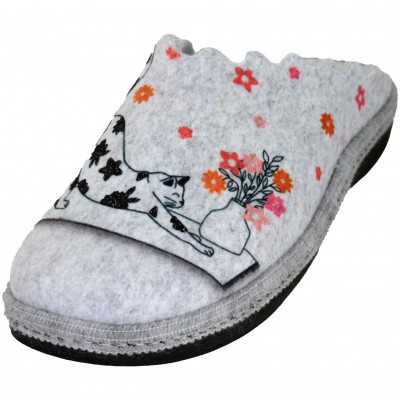Salvi 18T-526 - Slippers For Women Girl Felt With Kitten Holding Orange Flower Soft Foam Insole