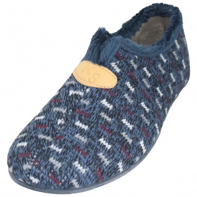 KonPas 31513 - Women's Girls' Closed Toe Slippers Navy Blue With Gray And Maroon Dot Details