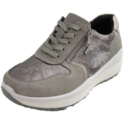 G Confort 9881 - Zapatos Deportivos Para Mujer Gris Piedra Con Cordones Cremallera Plantilla Extraible