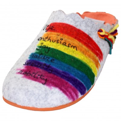 Marpen Slippers 402IV23 - Zapatillas De Estar Por Casa Sin Género Fondo Gris Con Arco Iris Feminista Liberal LGTBI