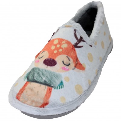 Gomus 6950 - Indoor Slippers Special Closed Parquet Drawing Wolf and Deer Warm