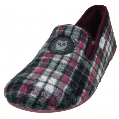 Marpen Slippers 505IV23 - Closed Home Slippers Man Boy Checked Maroon With Owl Shield