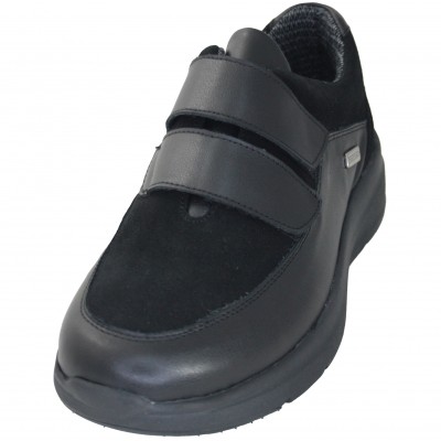 Doctor Cutillas 37429 - Zapatos Terciopelo Negros Anchos Con Velcro Aislantes Y Resistentes A La Agua Plantilla Extraible