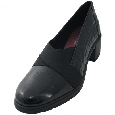 24 Horas 25816 - High Heel Shoes For Women Leather And Patent Leather With Flexible Rubber Sole Wide Medium Wedge