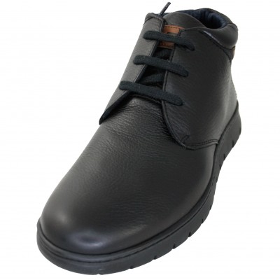 Baerchi 5321 - Black Smooth Leather Men's Ankle Boots With Lace Up Natural Rubber Sole Very Flexible