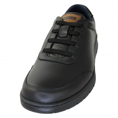Baerchi 5323 - Men's Black Smooth Leather Shoes With Elastics Flexible Natural Rubber Sole