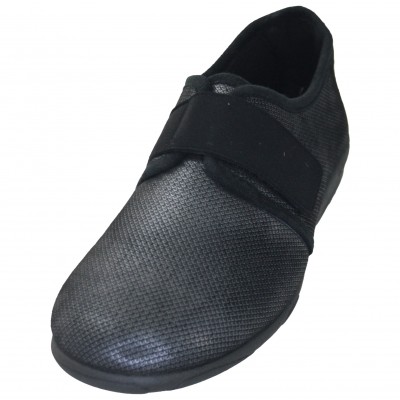 Doctor Cutillas 3670 - Zapatos Zapatillas Para Mujer Sin Costuras Adaptables Negros Con Brillante Suave Velcro y Cuña Mediana