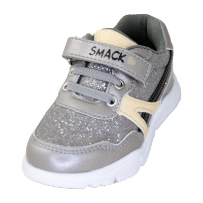 Chicco Feleny Silver Shiny Sports Shoes With Velcro Back Black Heart Detail Removable Insole