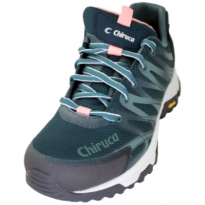 Chiruca Marbella 05 - Women's Mountain Sports Shoes Goretex Vibram Sole In Petrol Color Coral With Laces