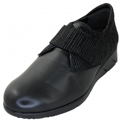 Puche 7071 - Zapatos De Piel Negros Para Mujer Con Velcro Plantilla Extraible Suela De Goma Flexible